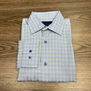 David Donahue Blue w/ Green Plaid Dress Shirt 15.5 34/35
